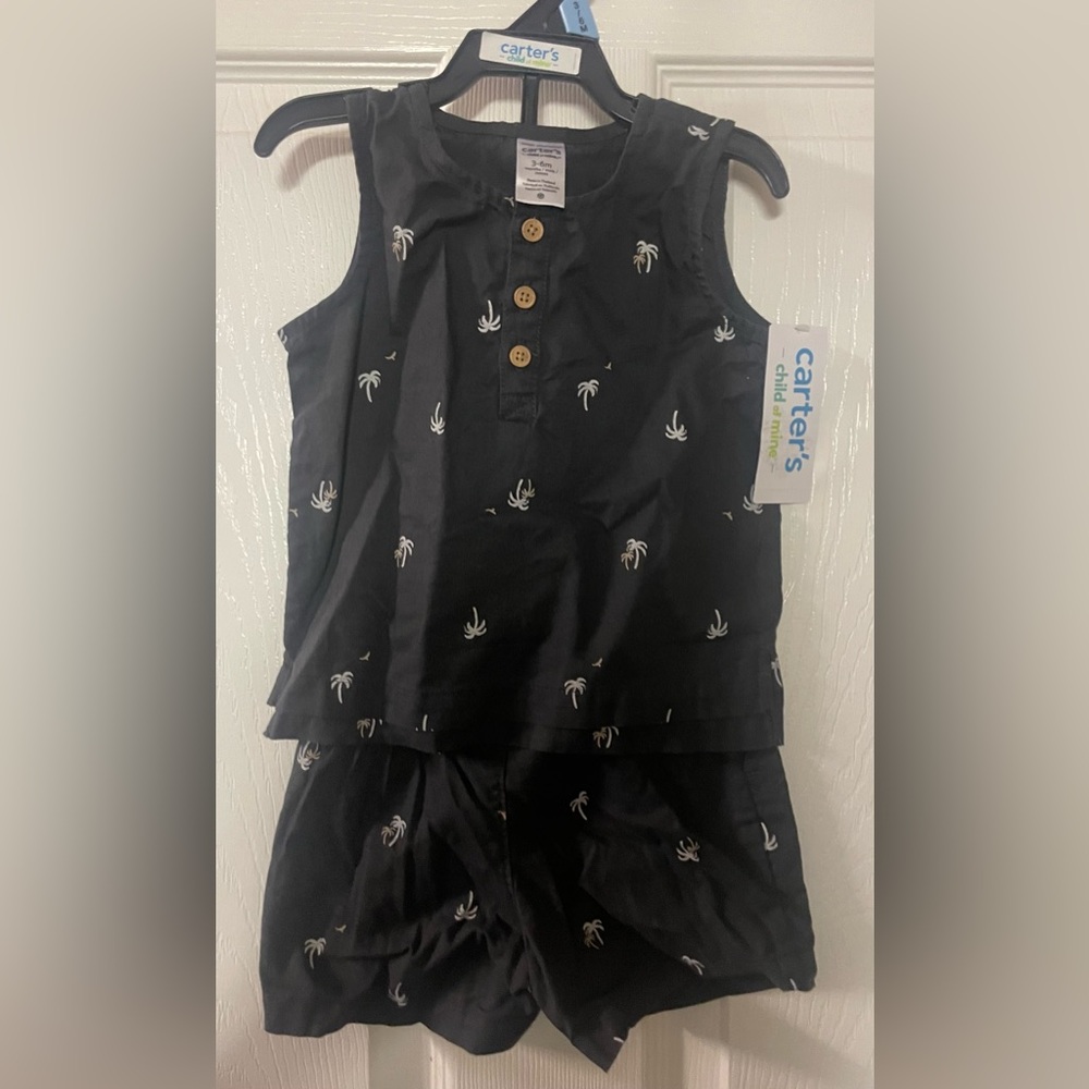 Carter's Black Palm Tree Shirt and Shorts set! NWT! Size 3-6 months.